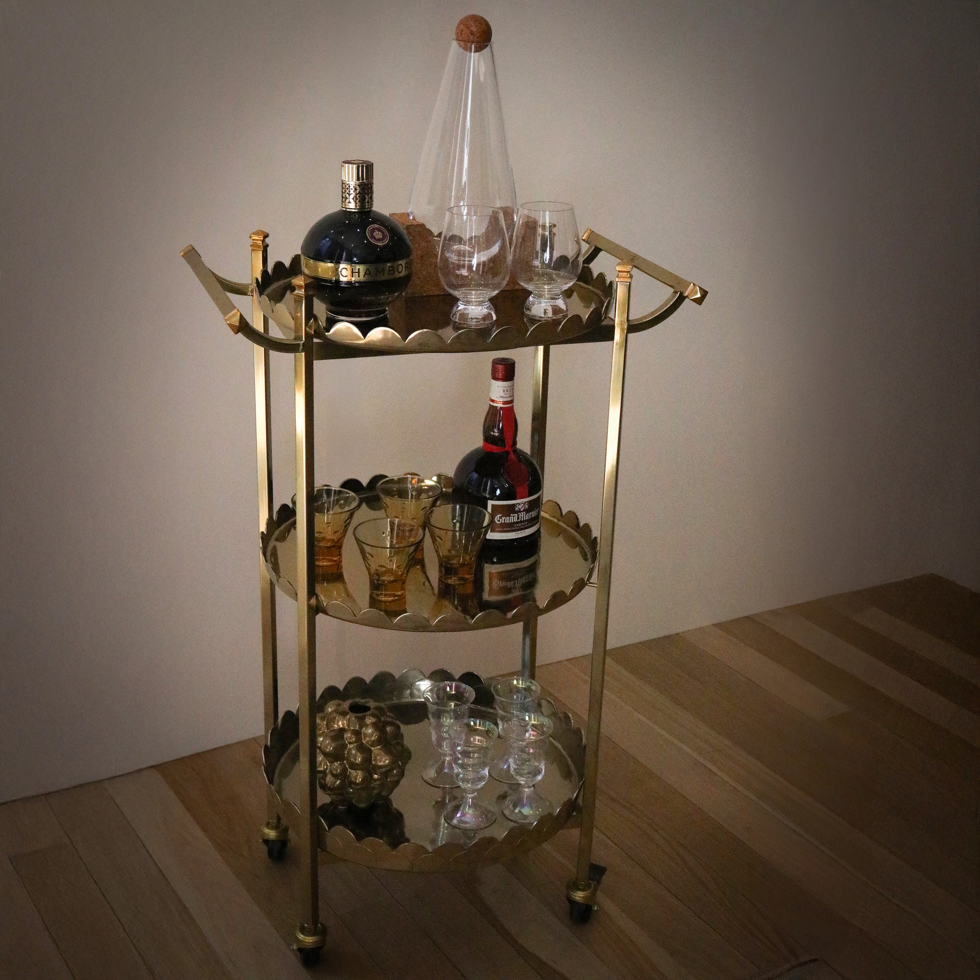 Iconic 1940s American Scalloped Brass Bar Cart