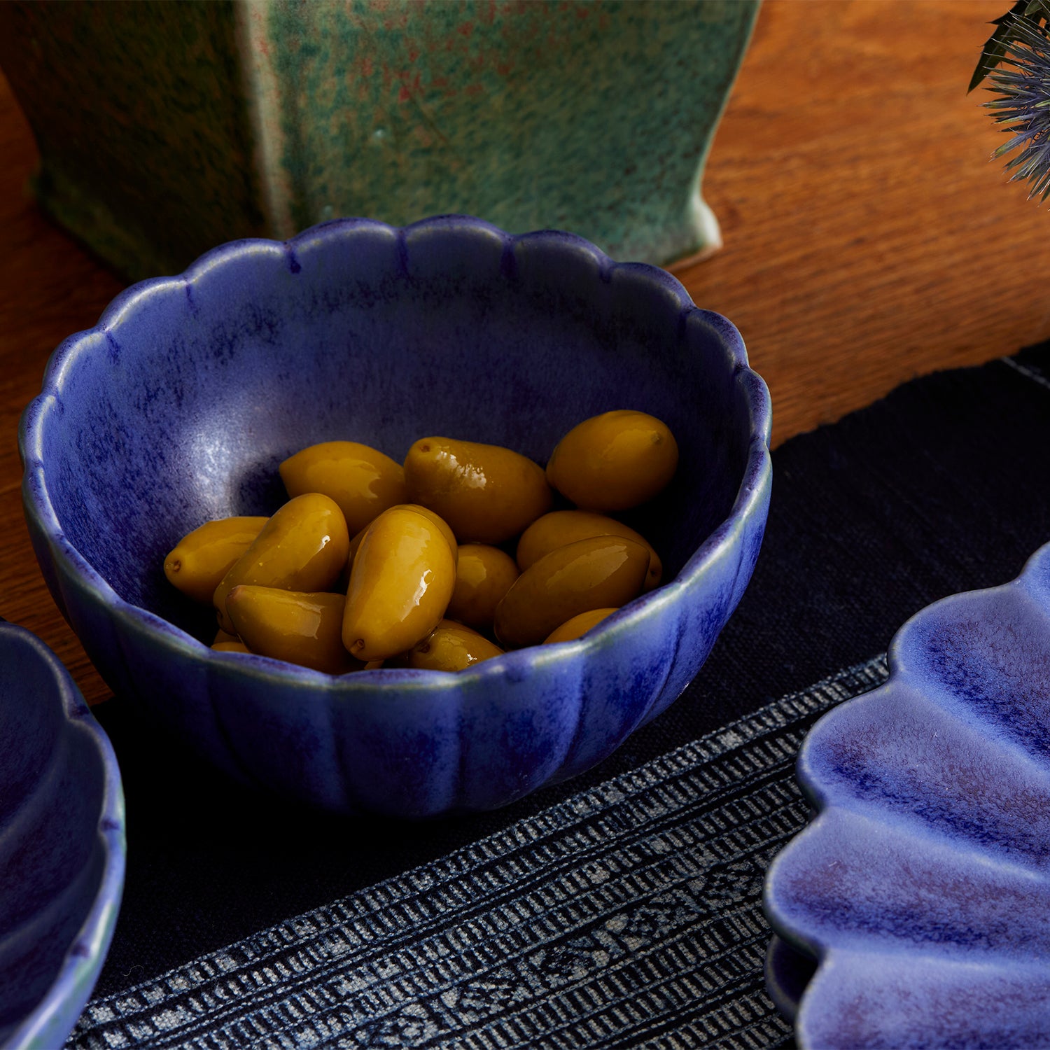 Dhalia Stoneware Bowl, Set of 4 (Blue)