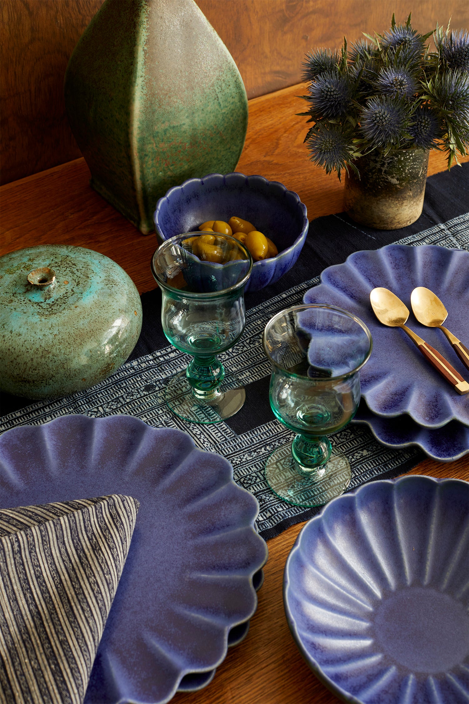 Dhalia Stoneware Dinner Plate, Set of 4 (Blue)