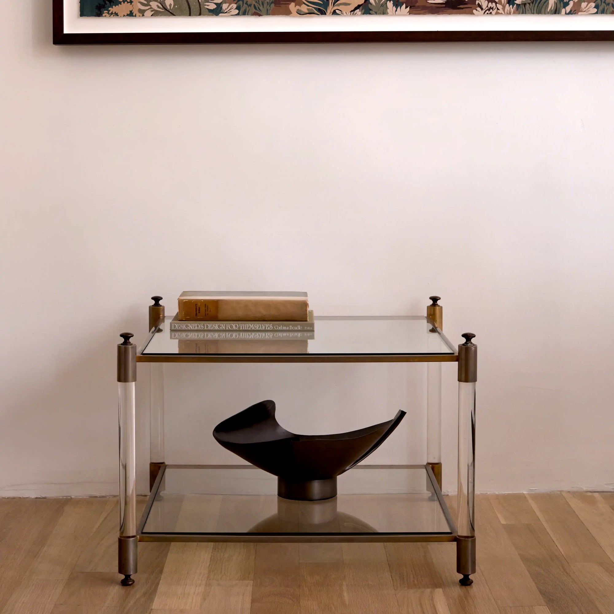 Pair of French Lucite, Glass, and Metal End Tables, c. 1970