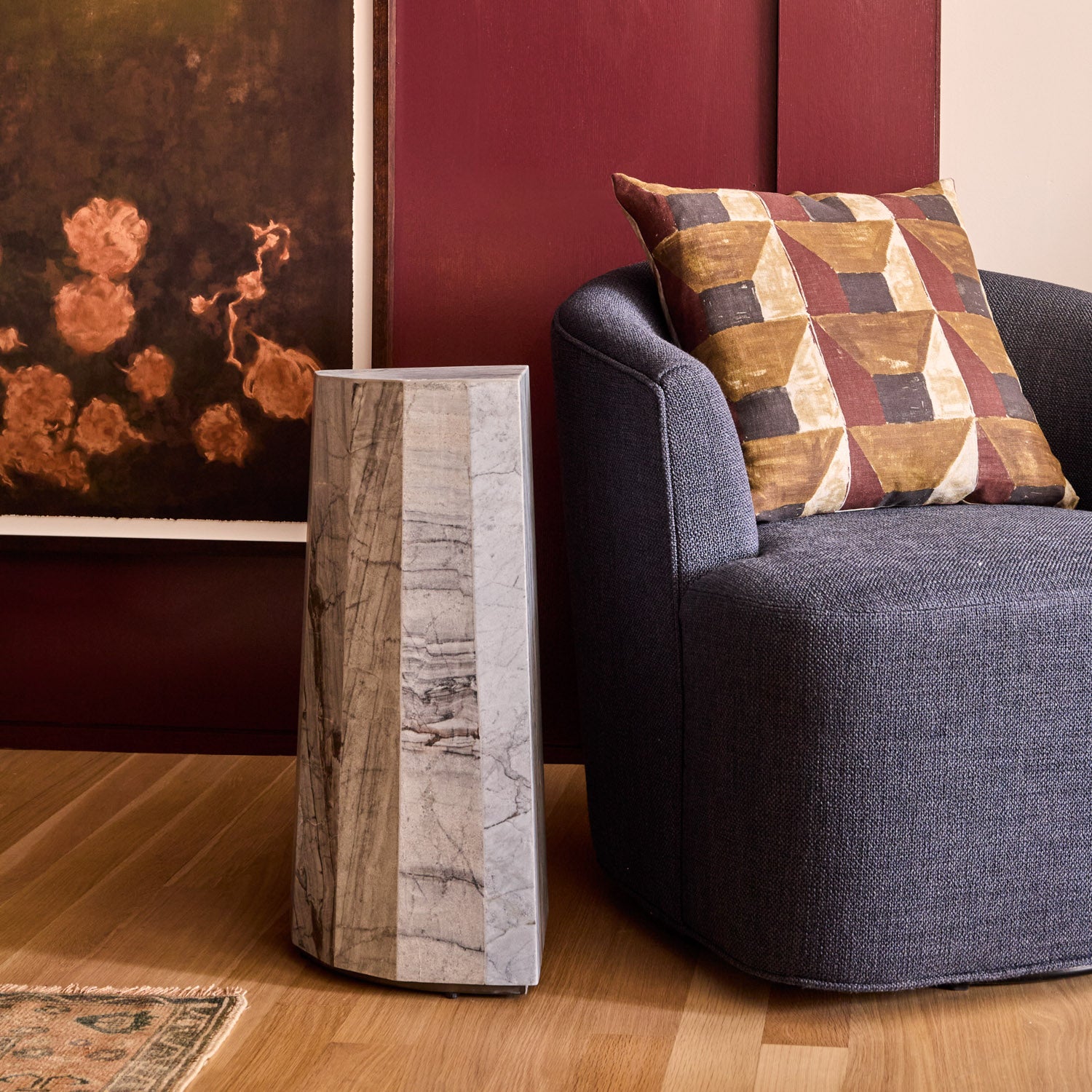 Garnier Swivel Chair (in Navy Chunky Basket Weave) at 14 Crosby