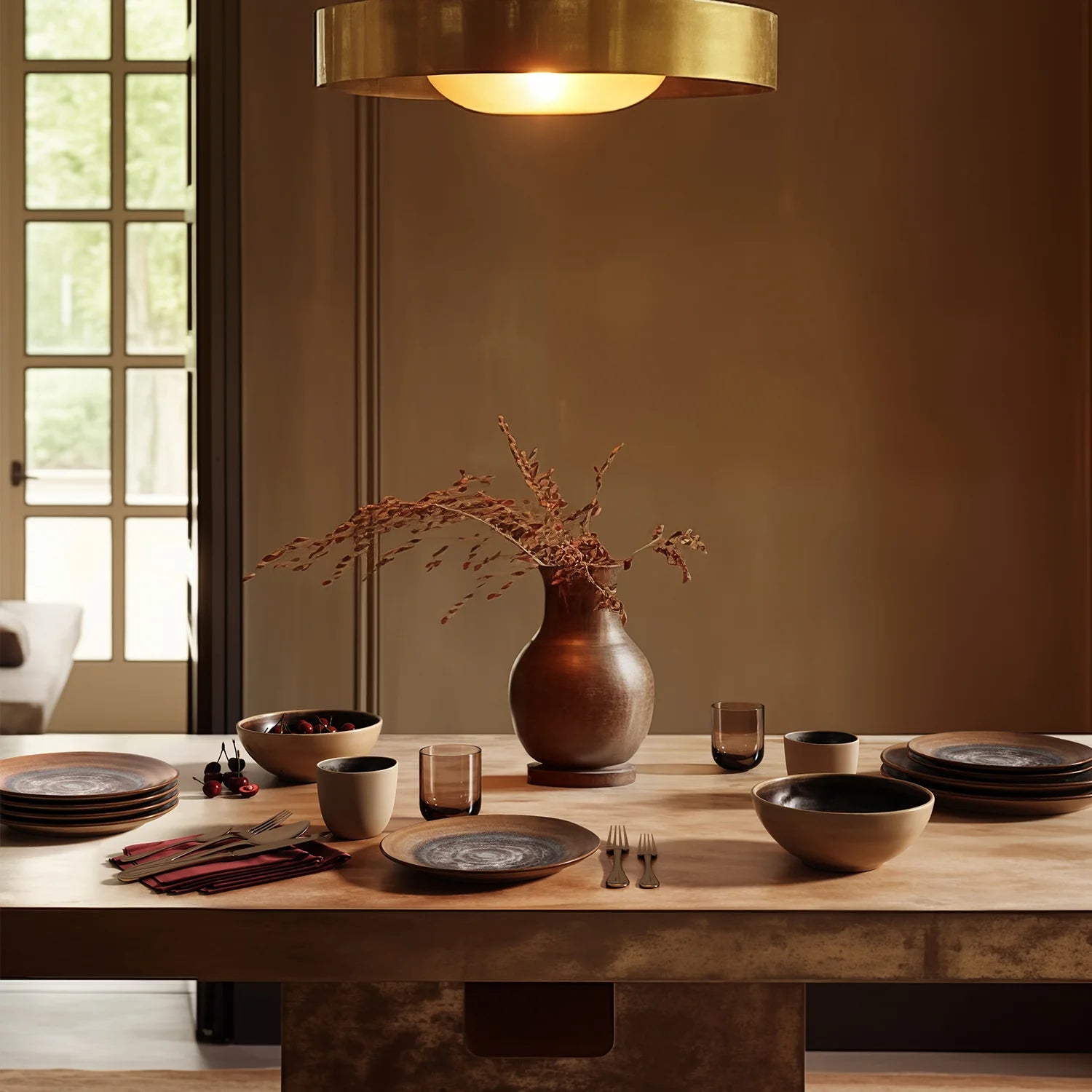 Dining table set with beautiful tableware