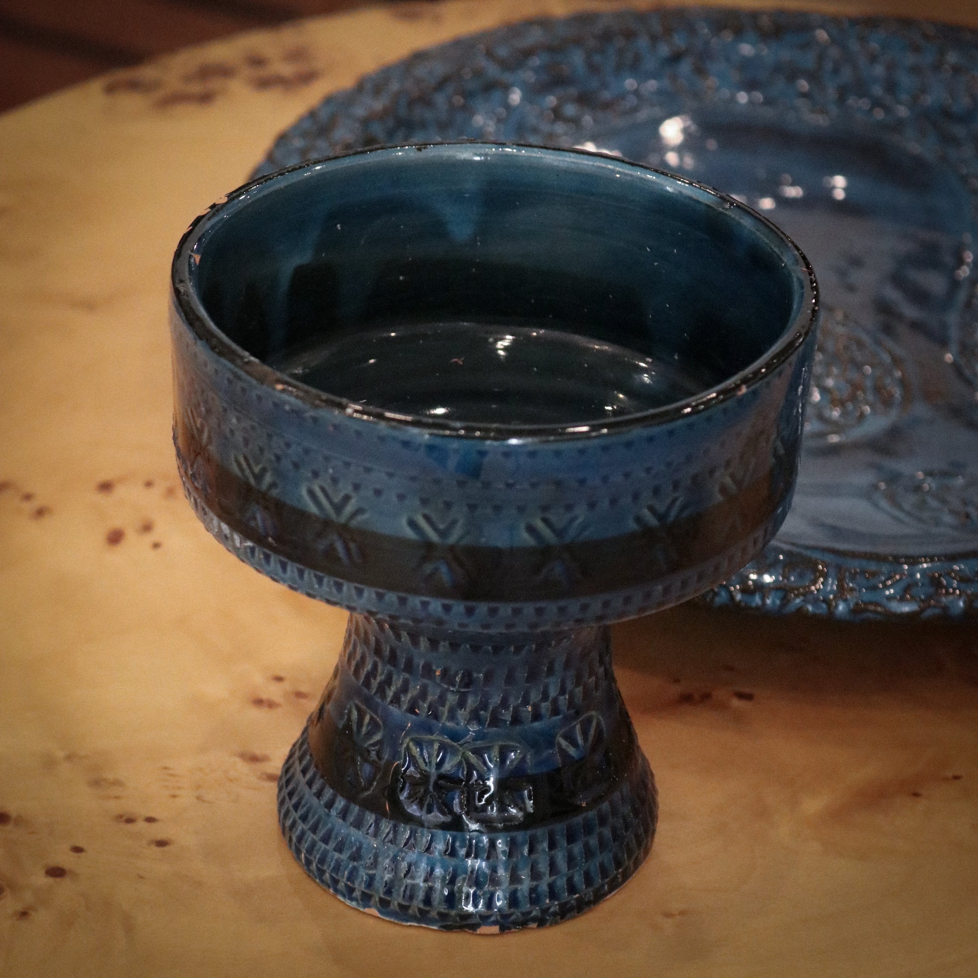 Lyrical Hand-Stamped Vintage 1960s Bitossi Compote Vase Designed by Aldo Londi