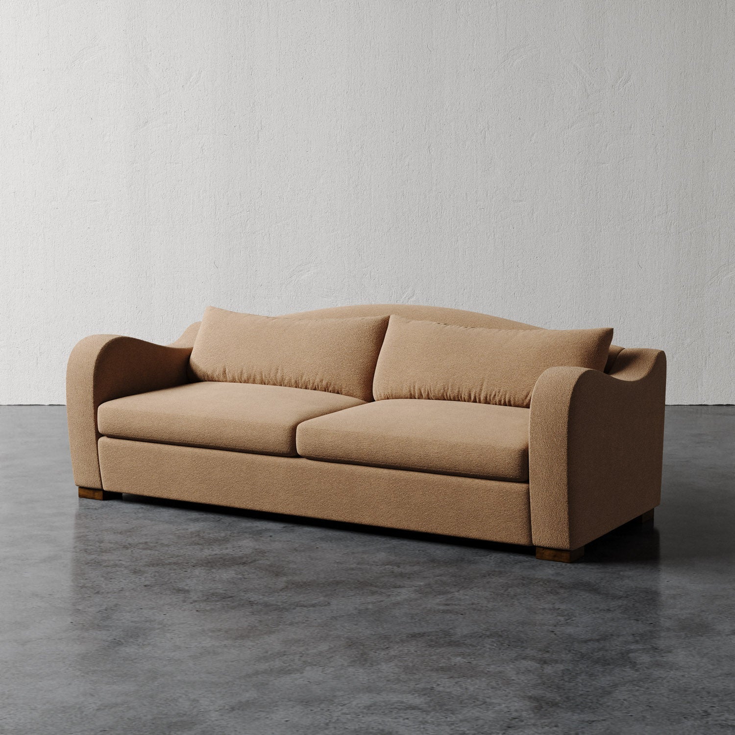 Lemieux Et Cie Elodie Sofa (Made-to-order) Beige sofa on a gray floor with a white wall background