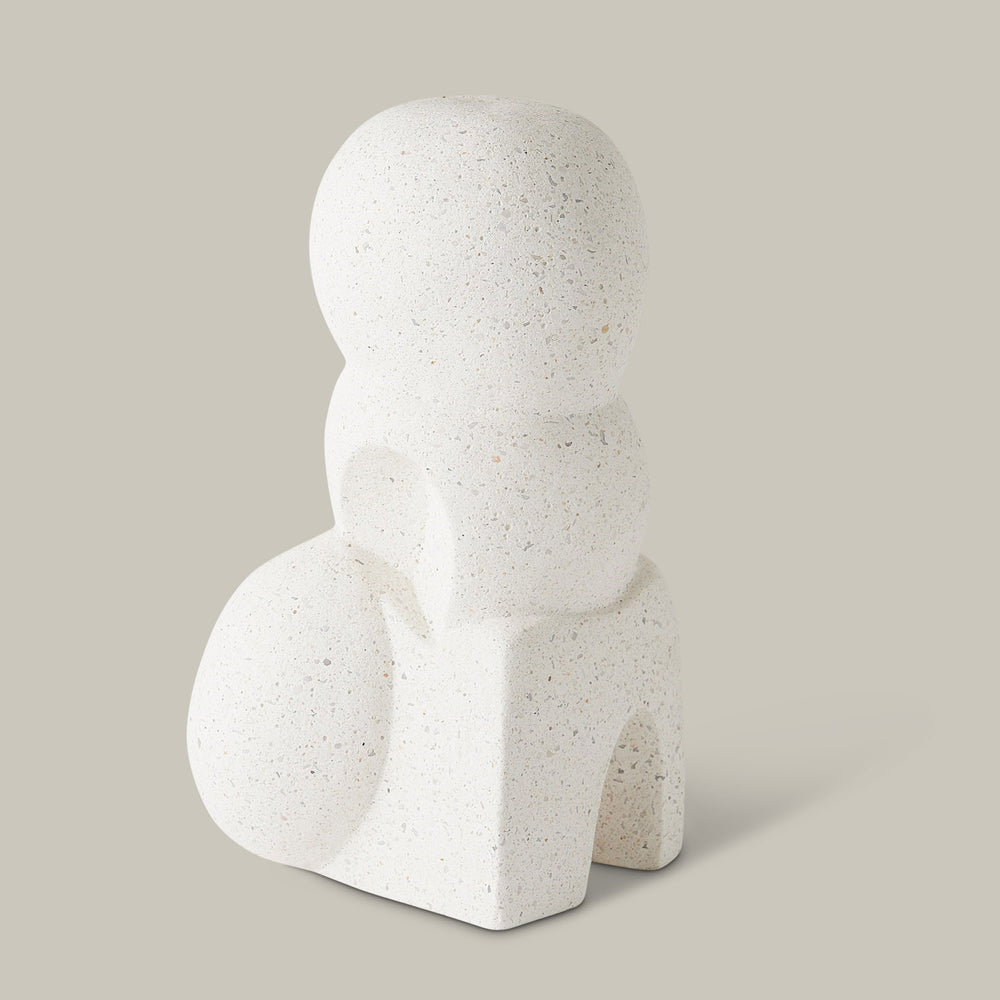 Lemieux et Cie Imane Organic Sculpture, white sculptural form with stacked spheres and geometric base, shown on neutral backdrop.
