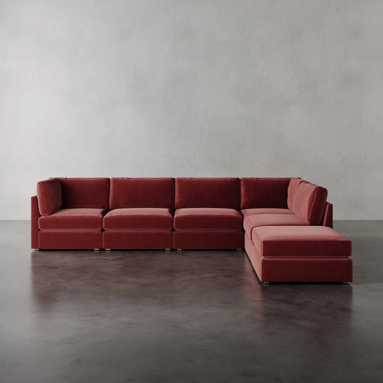 Lemieux Et Cie Chanaux 6-Pc Sectional
Red sectional sofa on a gray floor with a gray wall background