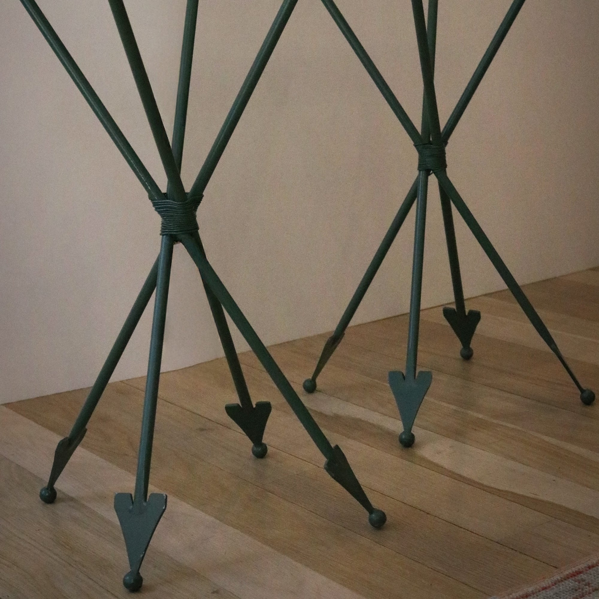 Striking French Arrow Iron Table Attributed to Maison Jansen - Set of 2