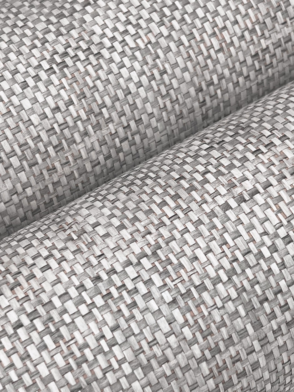 Lemieux et Cie Kami Paperweave in gray mist, handcrafted textured weave swatch in monochrome naturals, close detail of basket-weave pattern