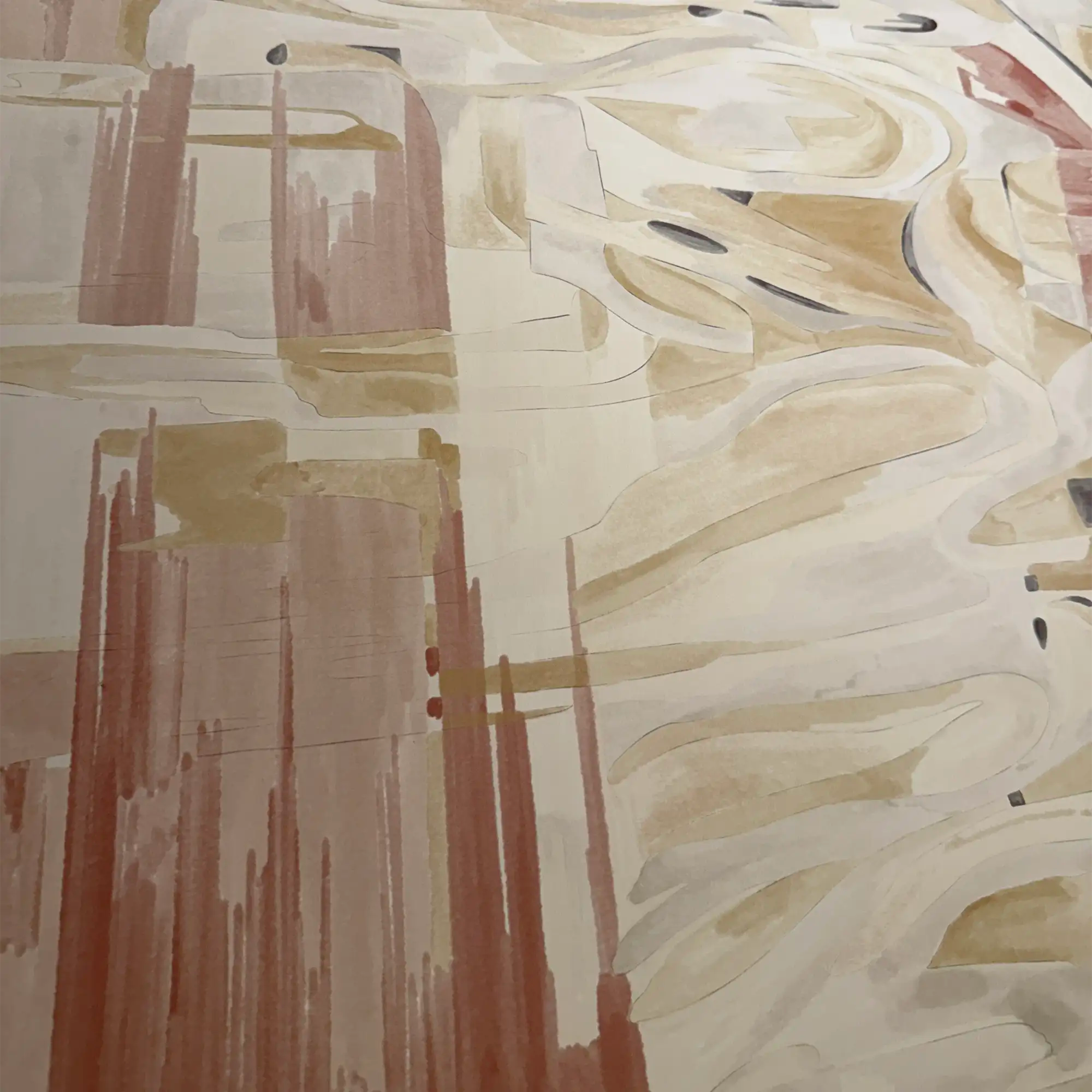 Lemieux et Cie Rose Brûlé Limited Edition Art Print in rose and saffron tones, abstract fine art print detail in pastel, pencil and gouache.
