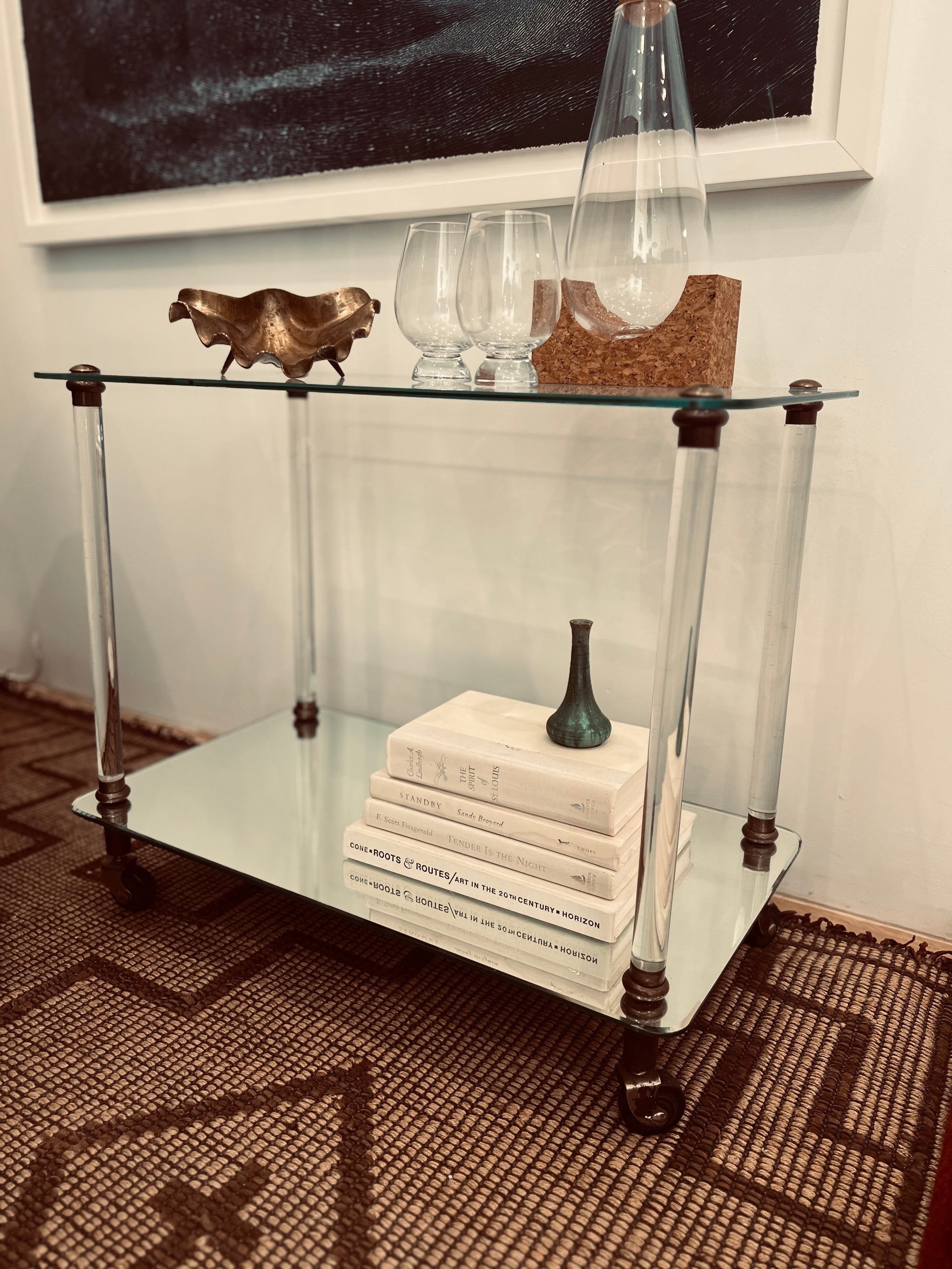 French Two-Tier Bar Cart with Glass Legs, c. 1950
