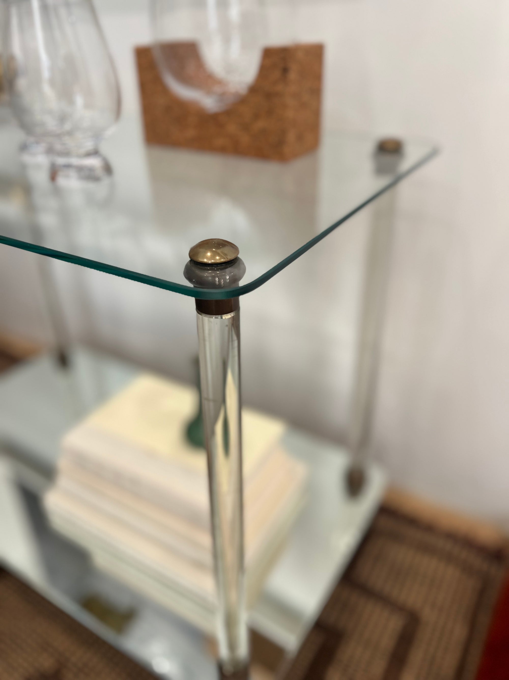 French Two-Tier Bar Cart with Glass Legs, c. 1950