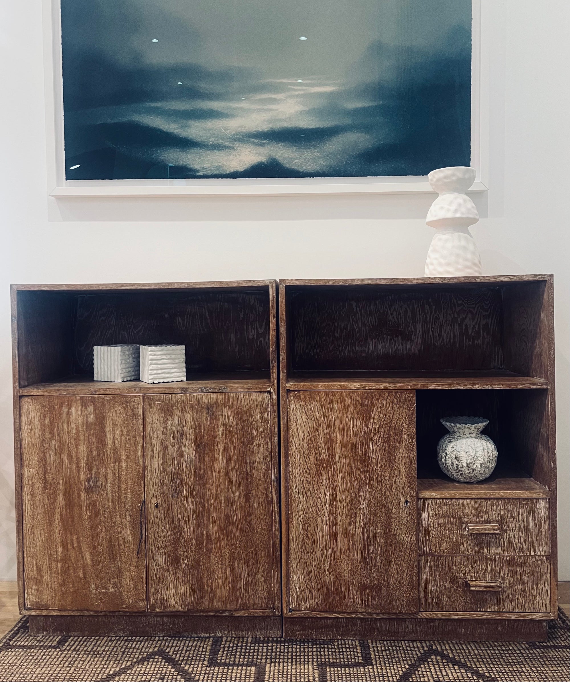 Pair of Cerused Oak Cabinets, c. 1945