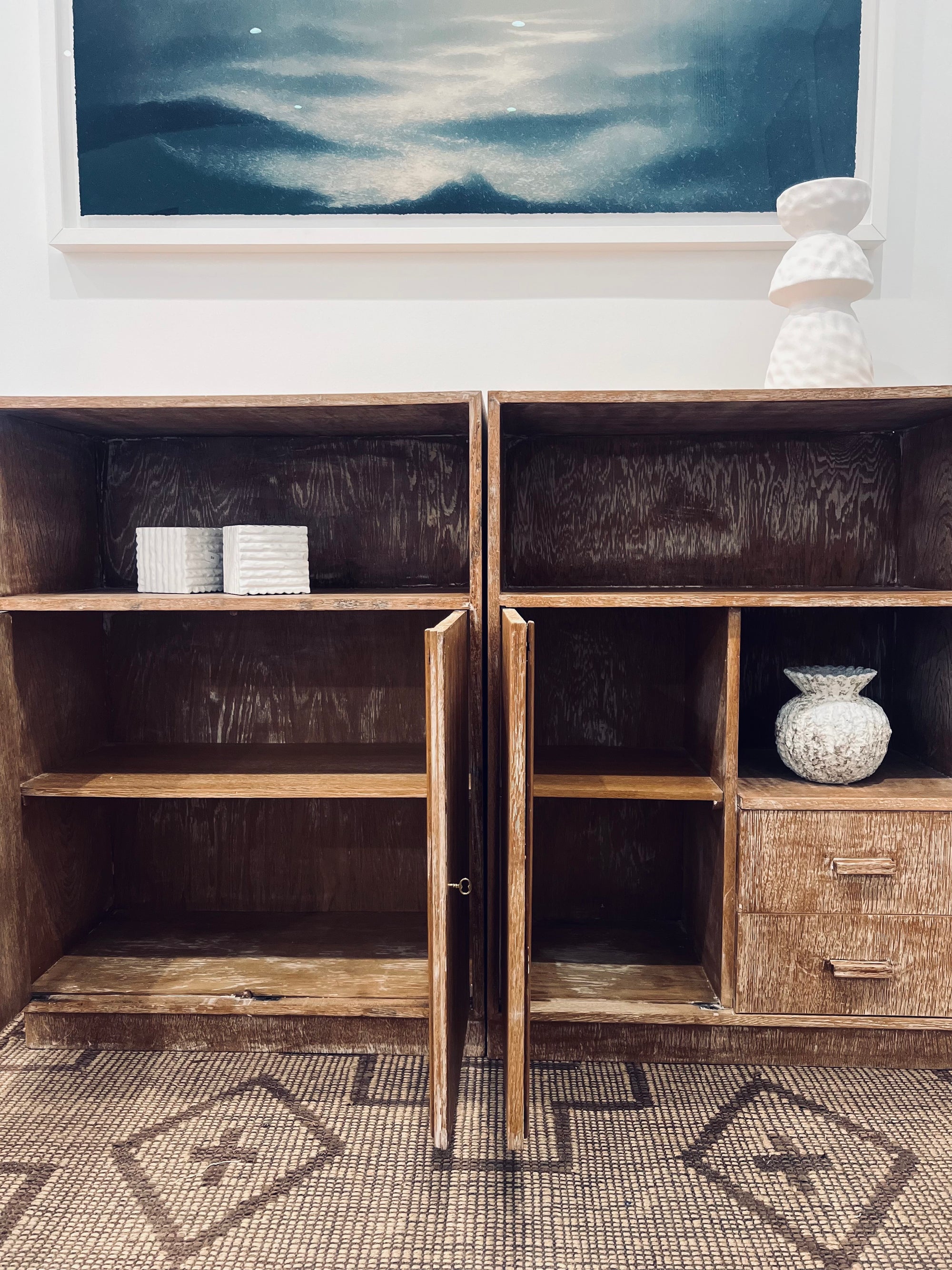 Pair of Cerused Oak Cabinets, c. 1945