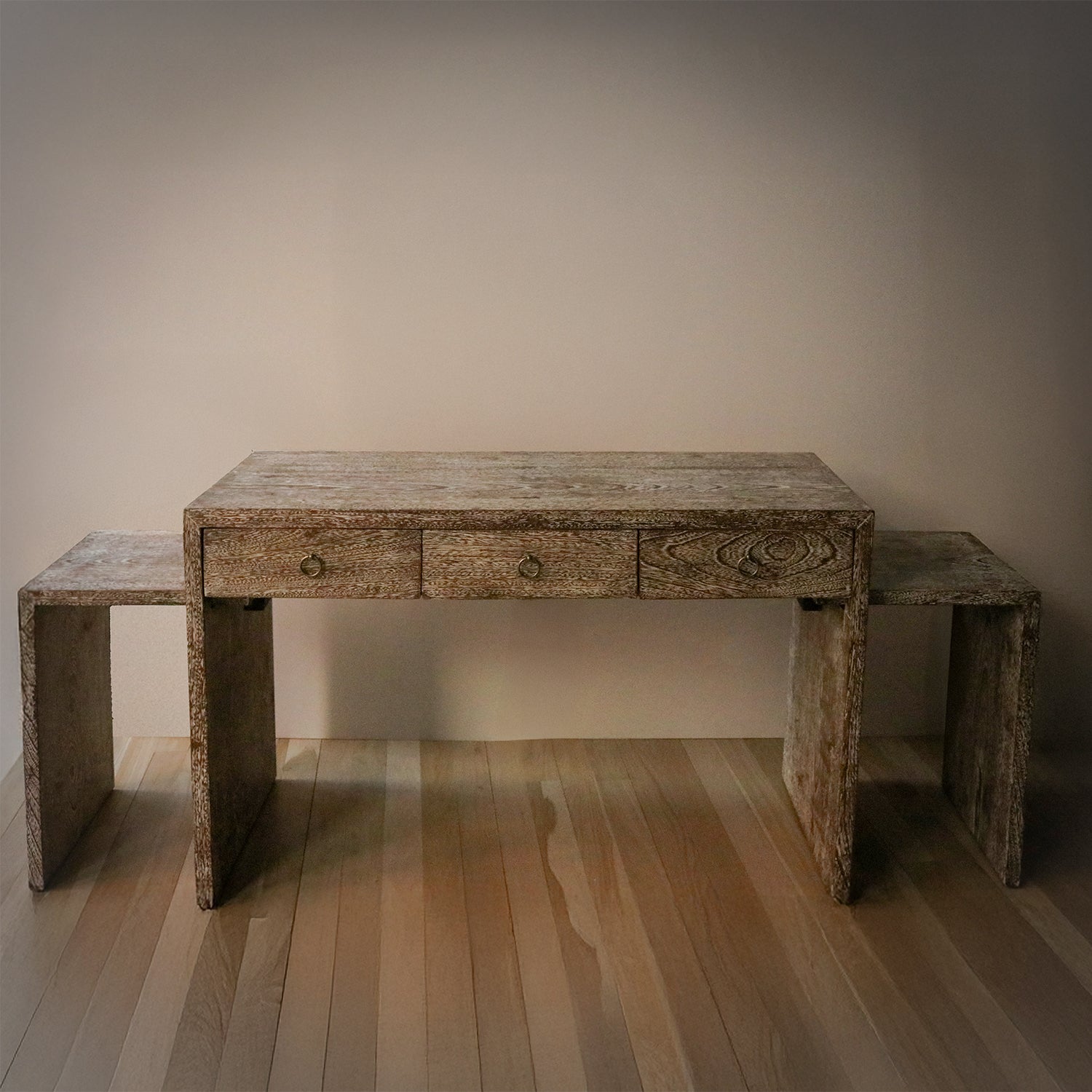 Remarkable 1940's Cerused French Oak Extension Desk in the Manner of Jean-Michel Frank