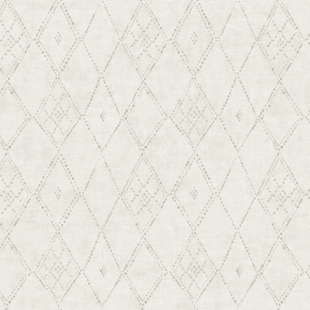 Lemieux et Cie Souk Diamonds in cotton white with gray smoke, hand-painted diamond pattern on organic linen, textile swatch shown flat in soft daylight.