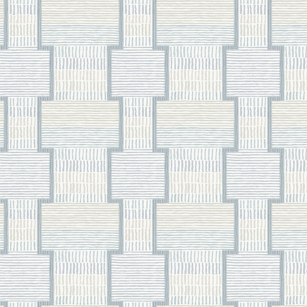 Lemieux et Cie La Broderie in blush pink with linen beige, geometric basketweave pattern swatch with overlock stitches, shown on white backdrop.