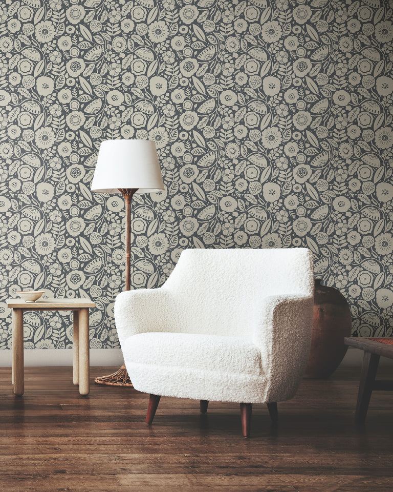 Camille Blossom Wallpaper (Charcoal)