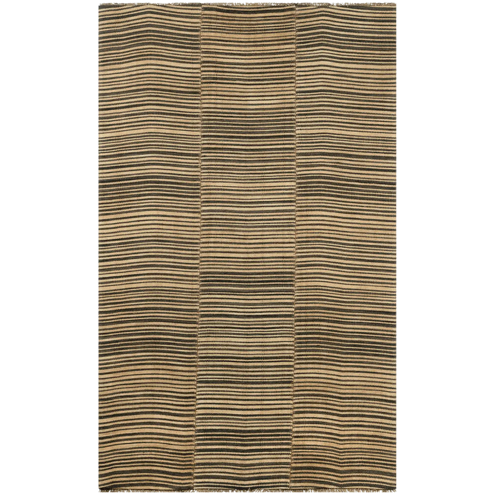Lemieux et Cie Metlili rug in charcoal and tan striped wool, handwoven textile with organic irregular horizontal lines, shown on white studio backdrop.