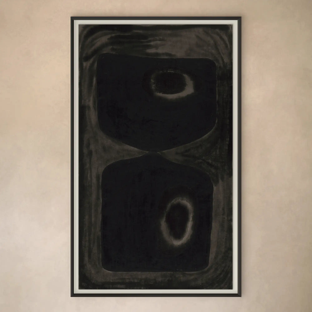 Lemieux et Cie Pierre Emmanuel Martin Limited Edition Print B1, abstract dark geometric artwork with organic forms, framed print on neutral plaster wall.