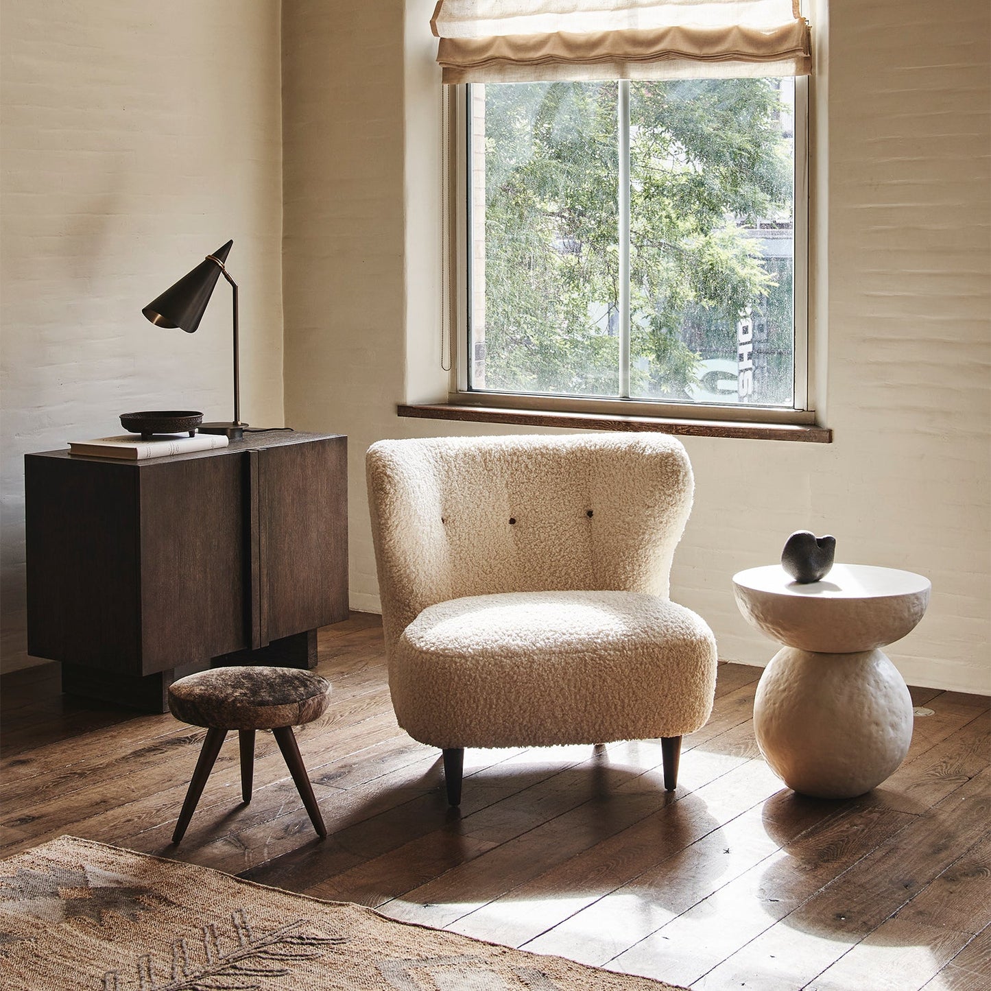 Charron Leather Ottoman - Brindle Grey HOH
