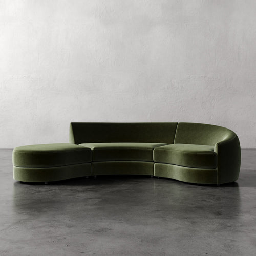 Lemieux Et Cie Rulmann 3-Piece Right Sectional Modern green sofa against a plain wall