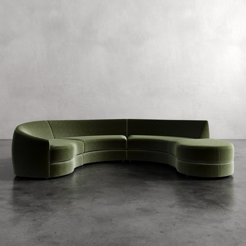 Lemieux Et Cie Rulmann 4-Piece Left Sectional Modern green sofa against a plain wall