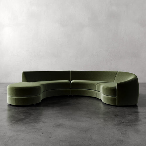 Lemieux e Cie Rulmann 4-Piece Right Sectional Performance Velvet Emerald Curved Green Sofa
