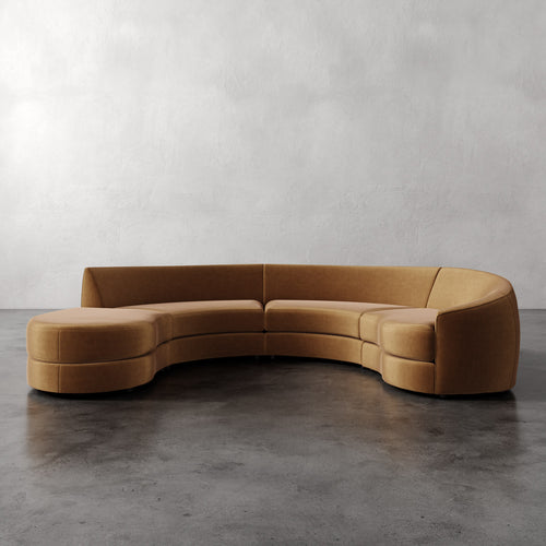 Lemieux et Cie Rulmann 4-Piece Right Sectional Performance Velvet Hazelnut Curved tbrown sofa