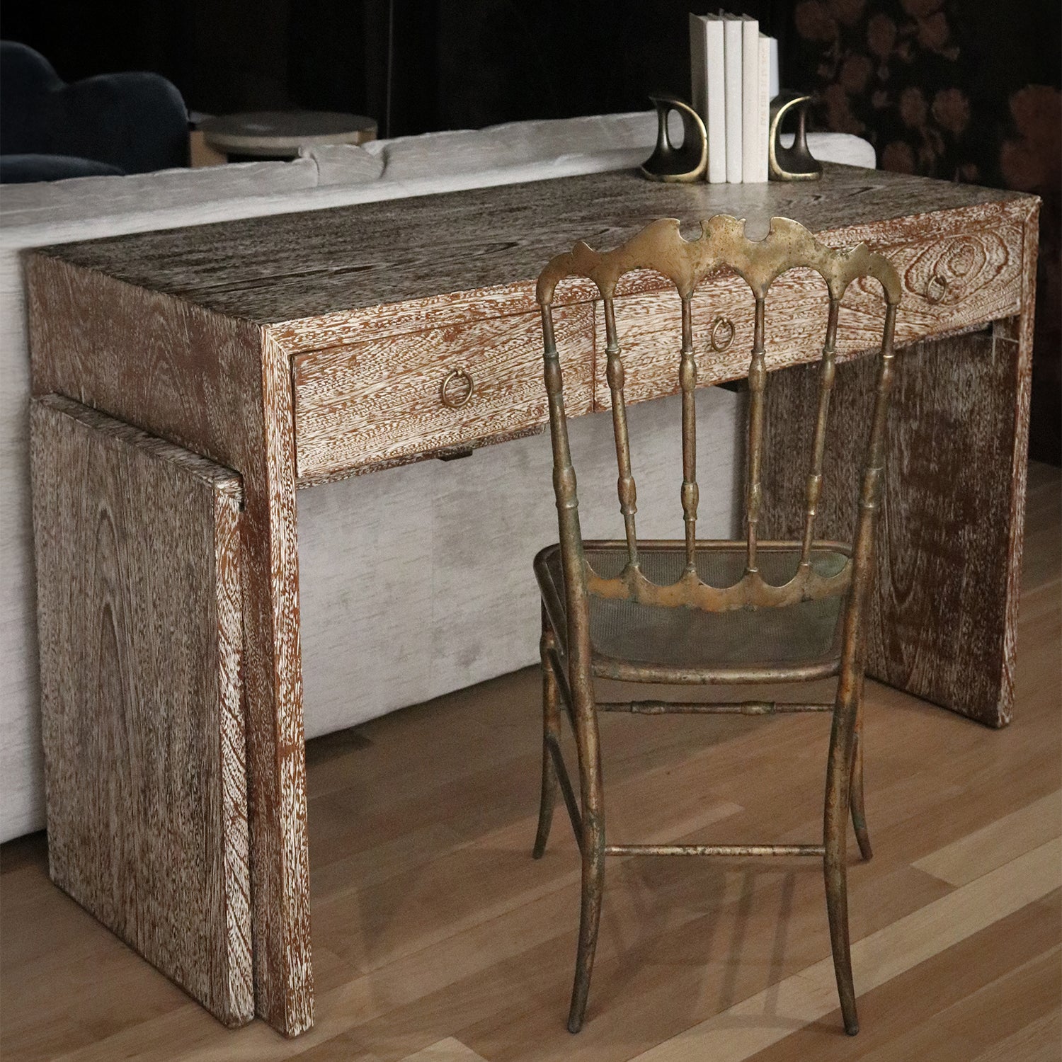 Remarkable 1940's Cerused French Oak Extension Desk in the Manner of Jean-Michel Frank