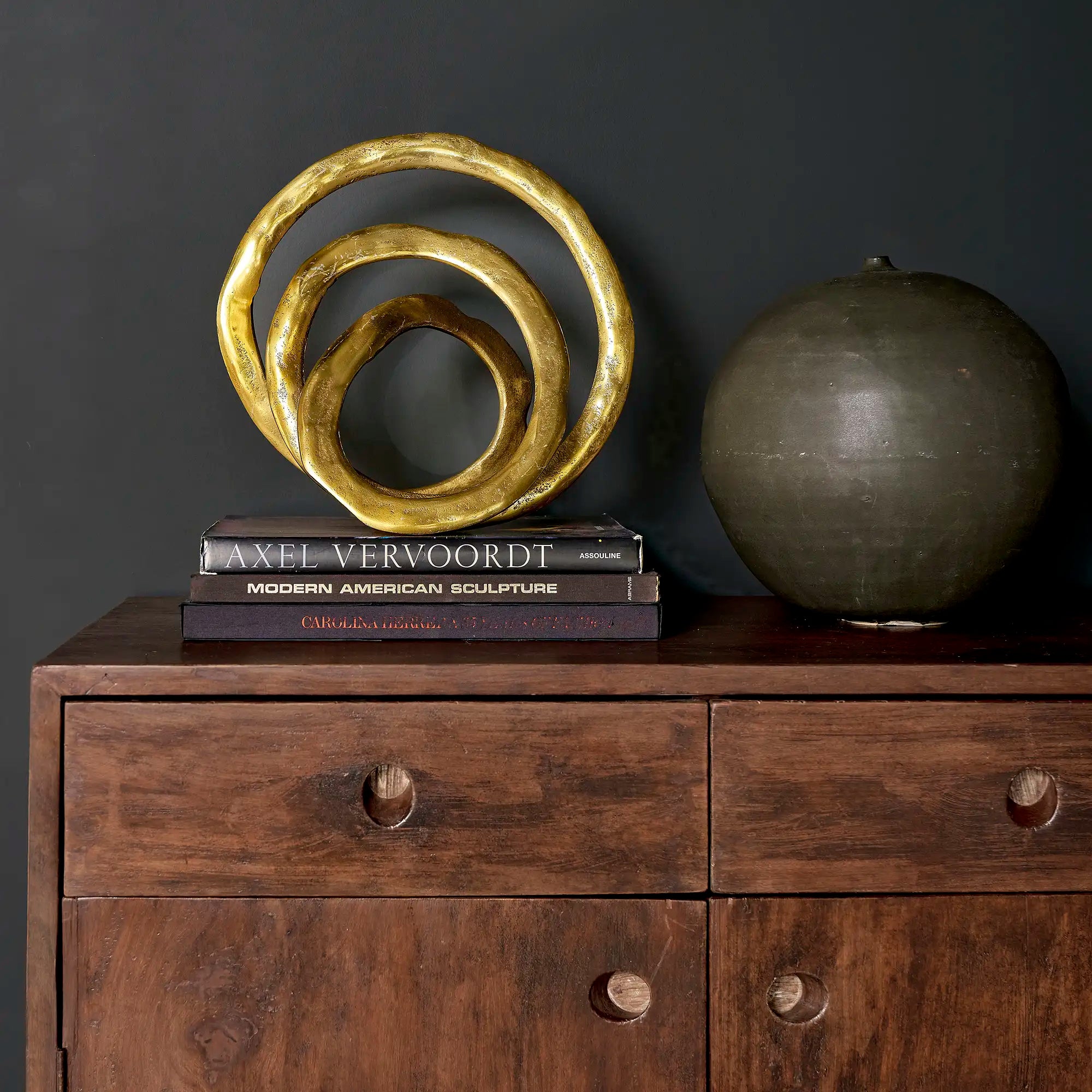 Vintage Artist-made Large Round Ceramic Vase, Matte Black (c. 1990's)