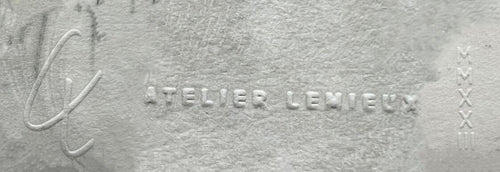 Lemieux et Cie Brouillard 1 fine art print, detail of embossed Atelier Lemieux signature and symbols on textured paper surface.