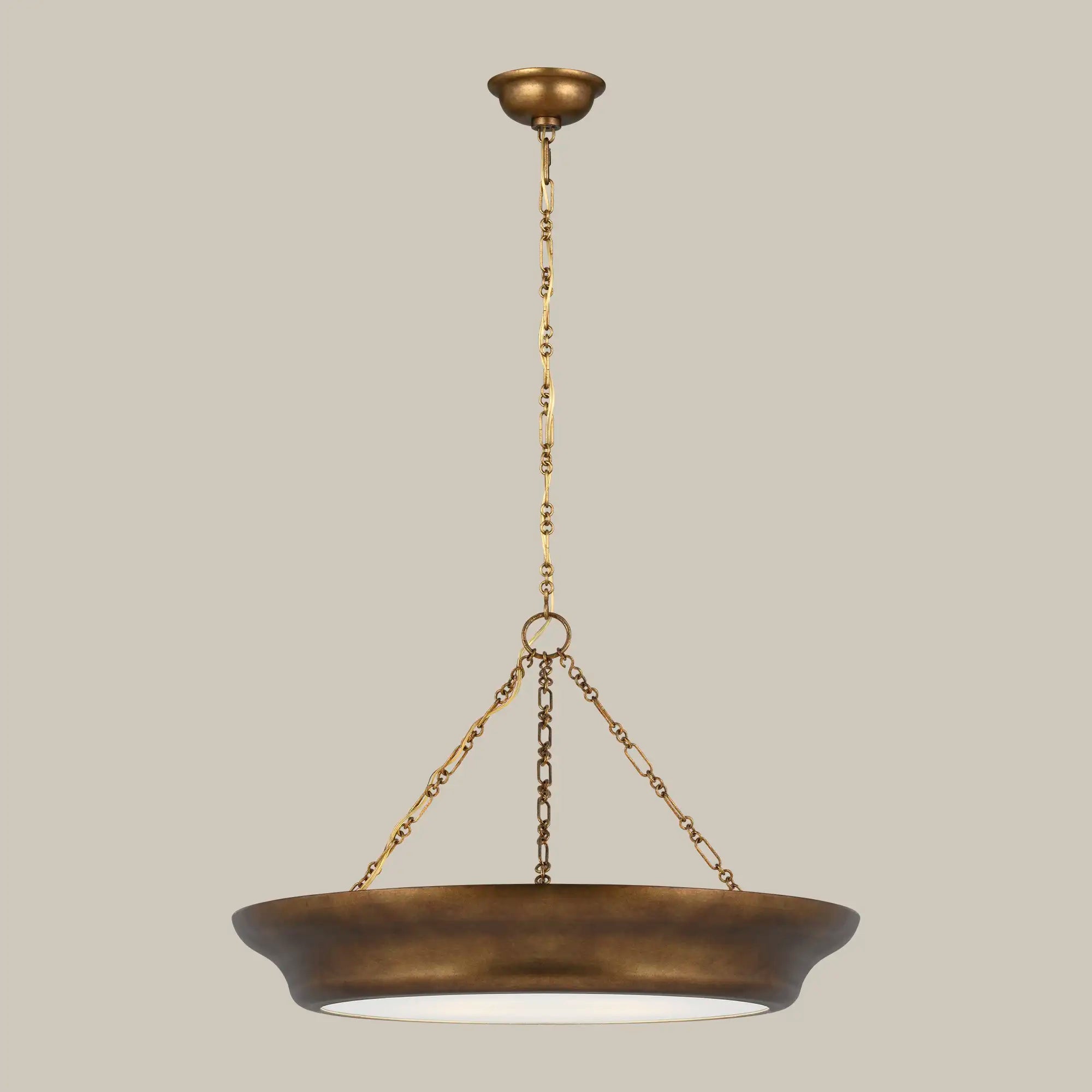 Lemieux et Cie Lenoir Chandelier in matte iron finish, sculptural bowl form suspended by chain, shown on neutral studio backdrop.