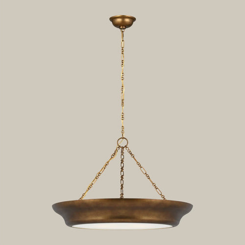 Lemieux et Cie Lenoir Chandelier in matte iron finish, sculptural bowl form suspended by chain, shown on neutral studio backdrop.