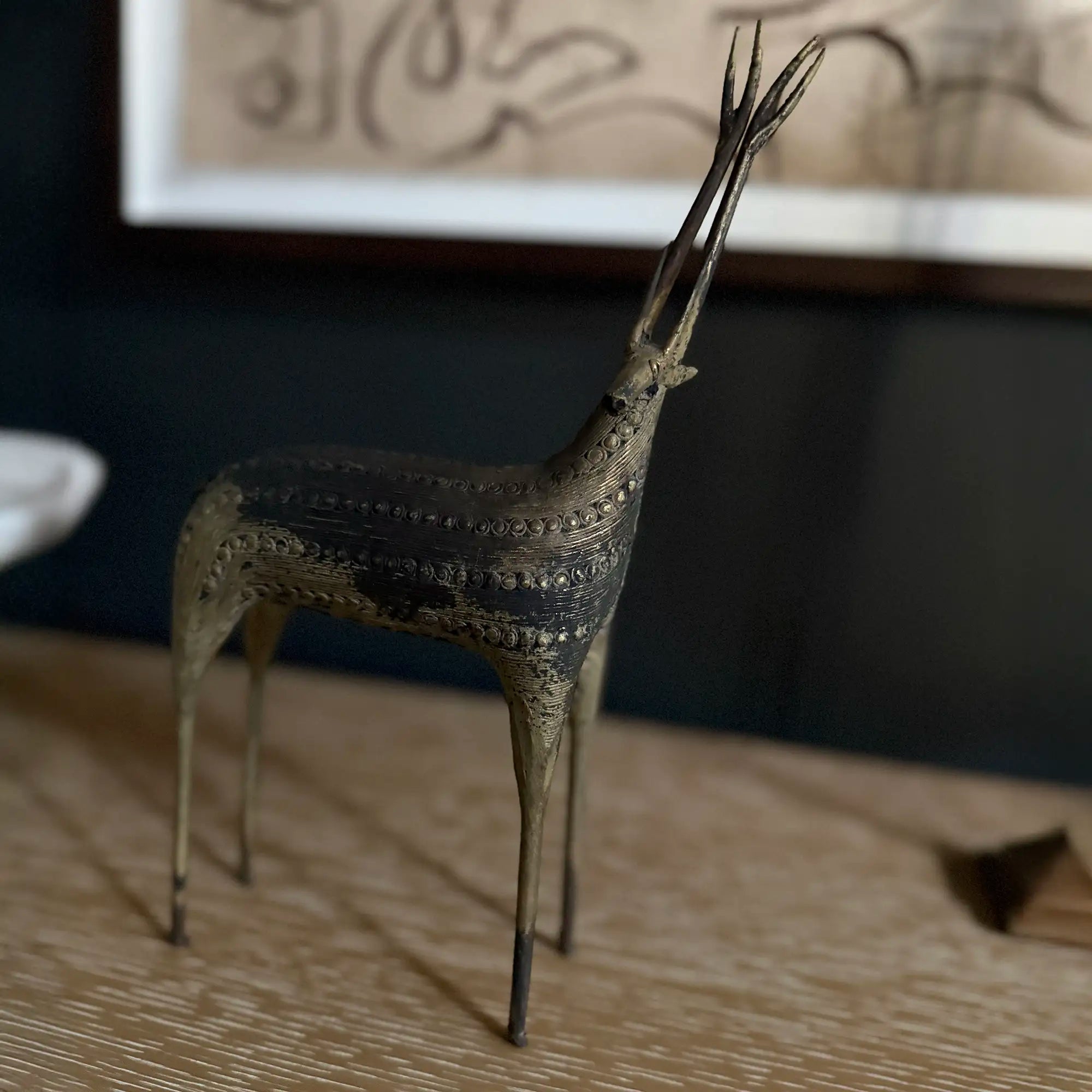 Vintage Brass Dhokra Deer Figurine - Tribal Antelope Sculpture