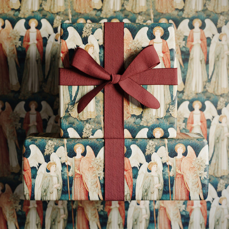 Lemieux et Cie Archangels elegant Christmas wrapping paper with Renaissance archangels draped in celestial robes