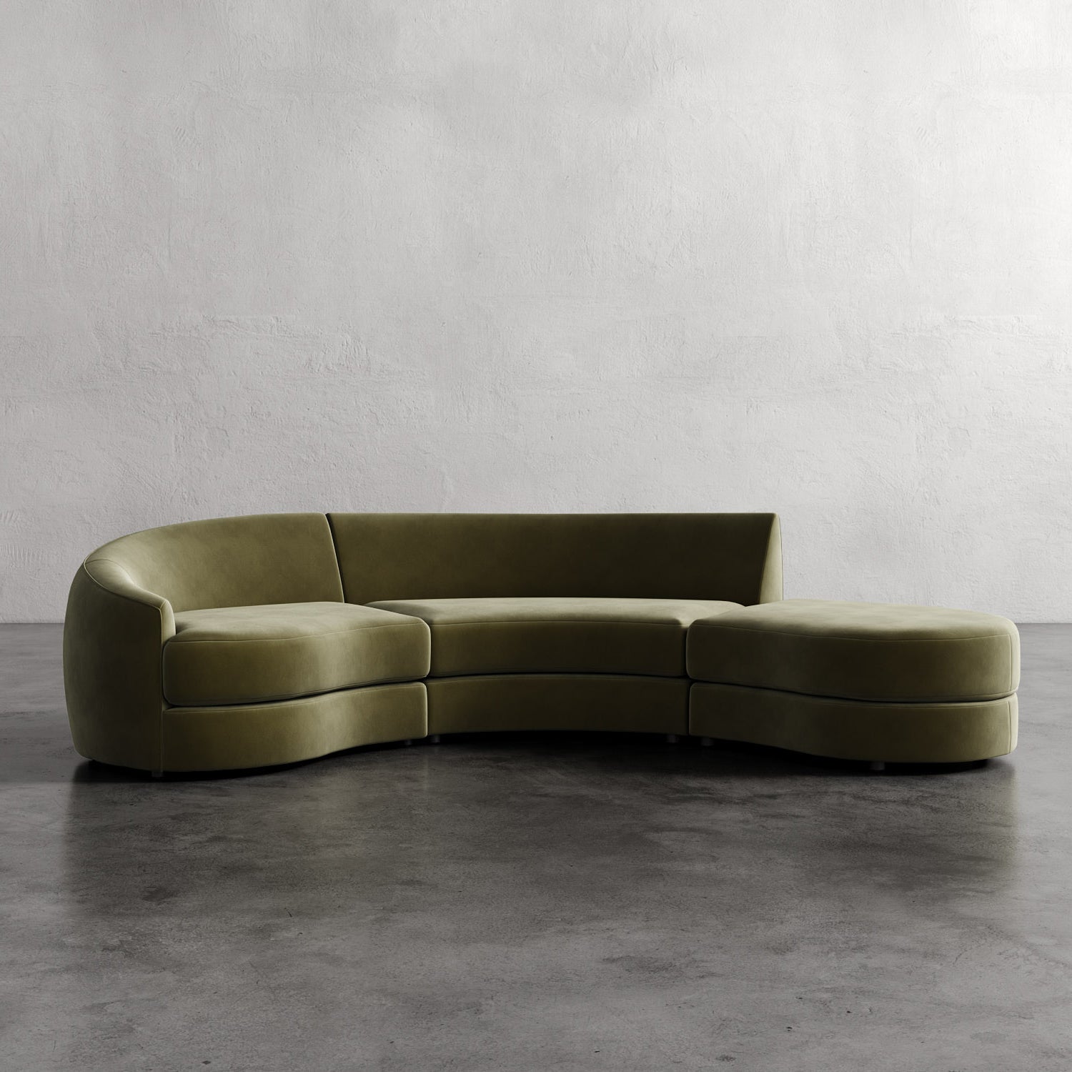 Modern olive green sofa against a plain wall. Rulmann 3-Piece Left Sectional Balsam