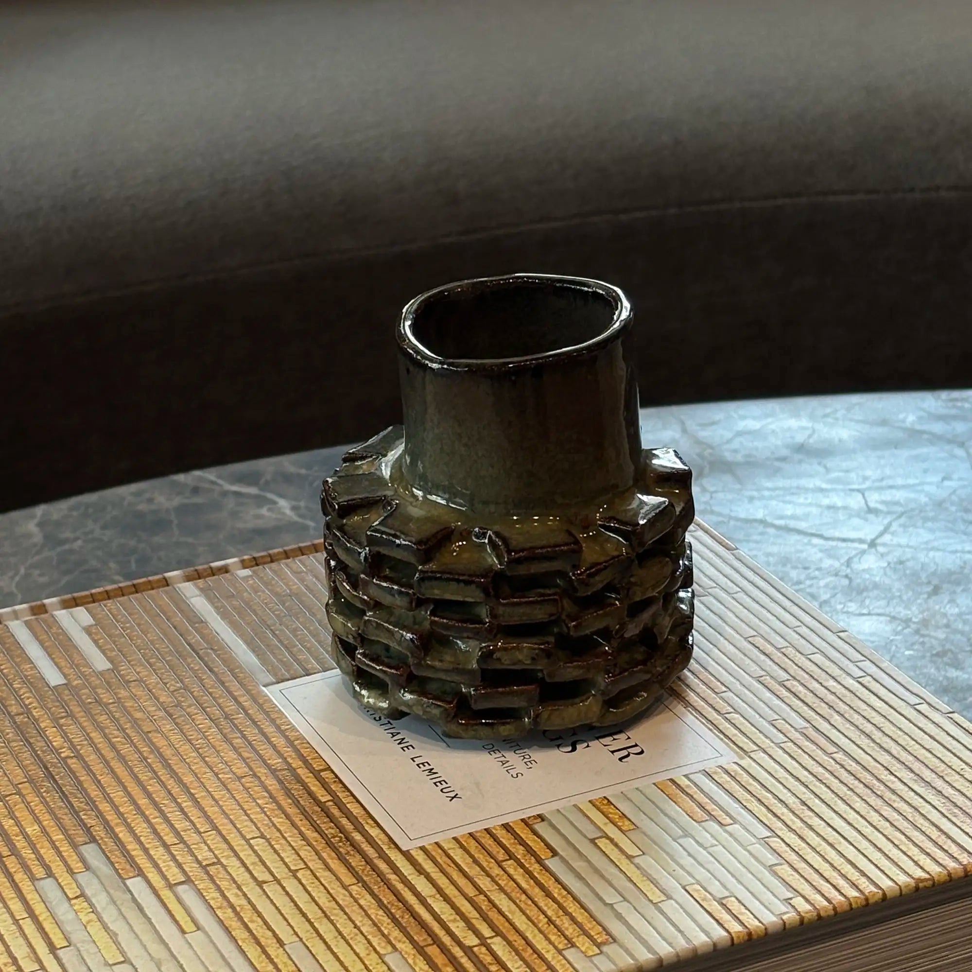 Handmade Textural Vase with Neck in Reactive Glaze