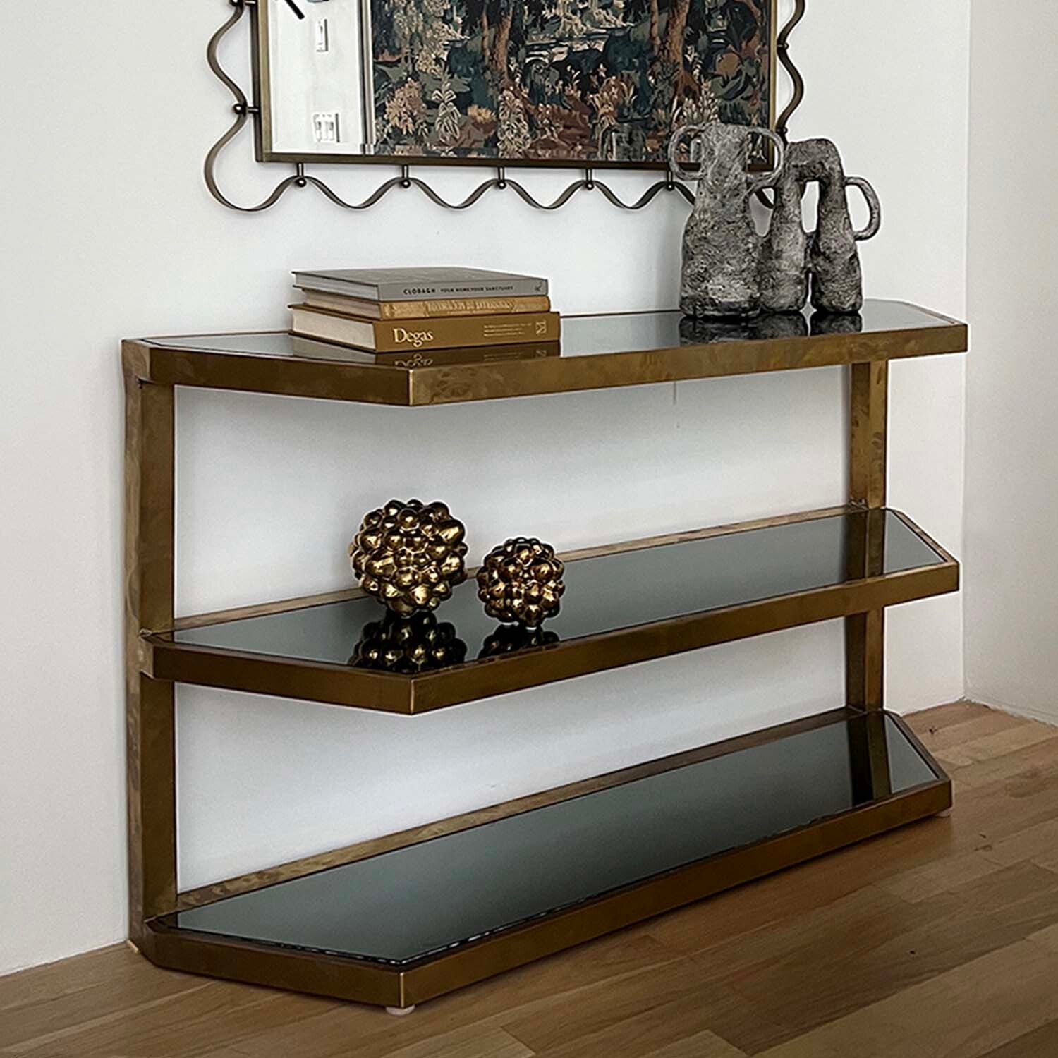 Three-Tier Italian Brass and Glass Console, c. 1970