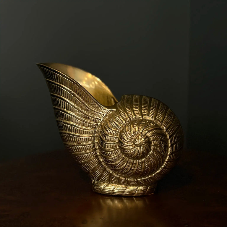 Vintage solid brass nautilus shell vase