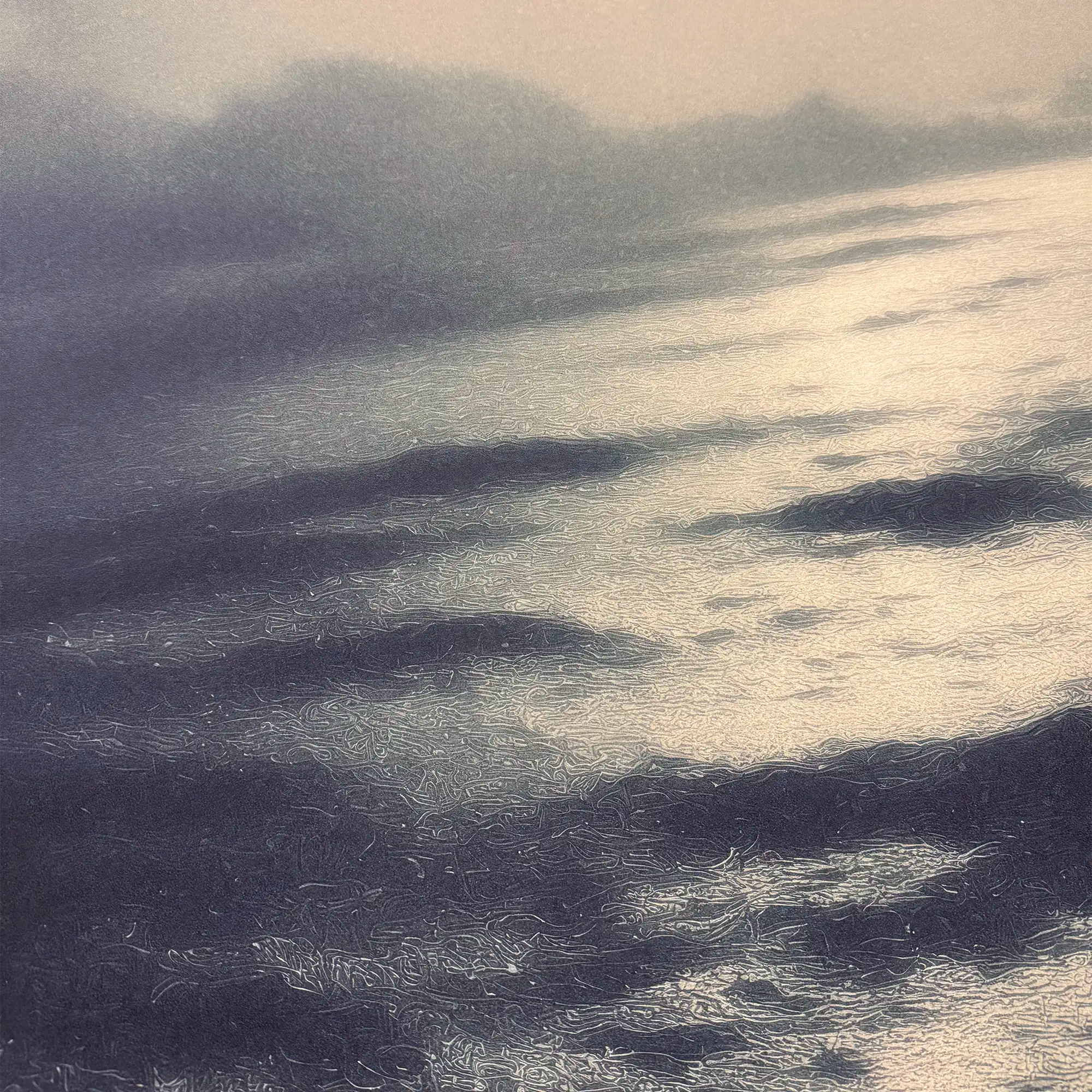 Lemieux et Cie Cabourg Limited Edition Art Print, layered abstraction in charcoal and cream tones with organic texture, detail view.
