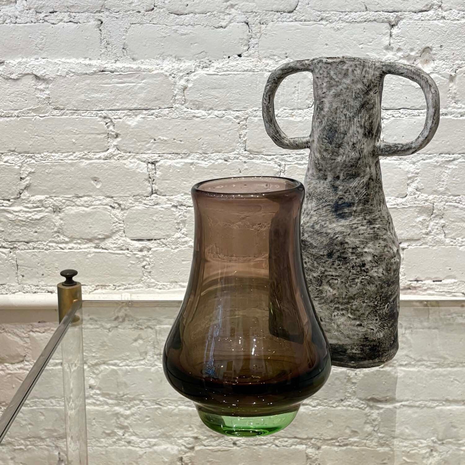 Art Glass Vase in Smoke and Green Ombre