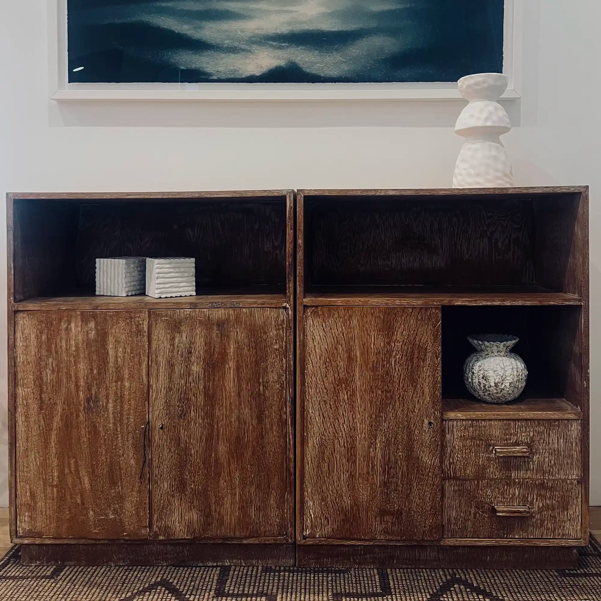 Pair of Cerused Oak Cabinets, c. 1945