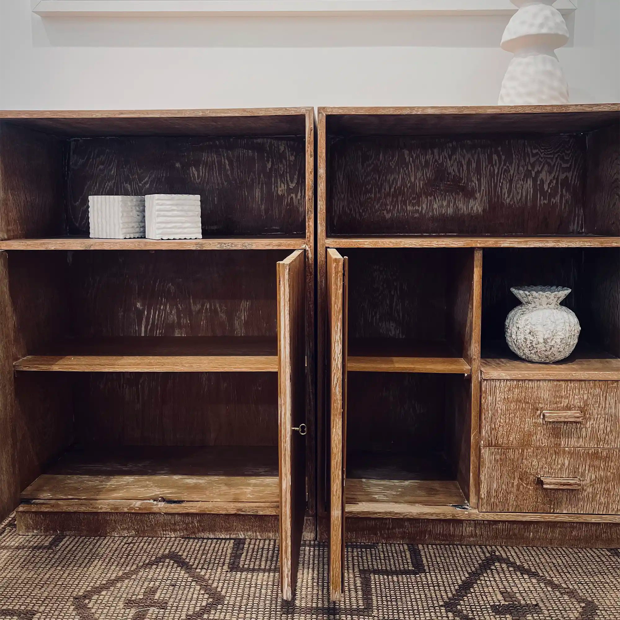 Pair of Cerused Oak Cabinets, c. 1945