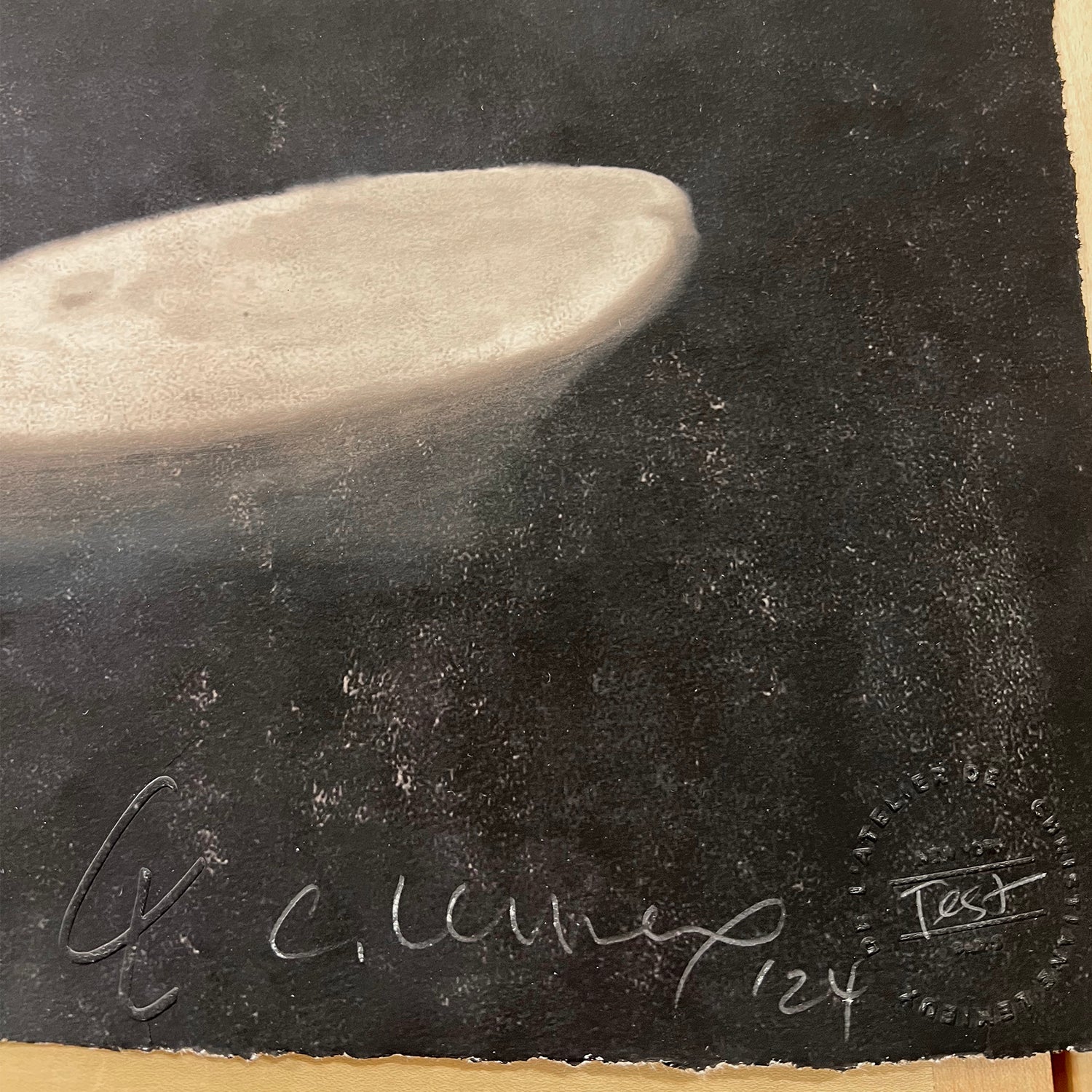 Lemieux et Cie Les Glaçons limited edition fine art print, iceberg under moonlight in silvery tones on dark ground, signed lower left.