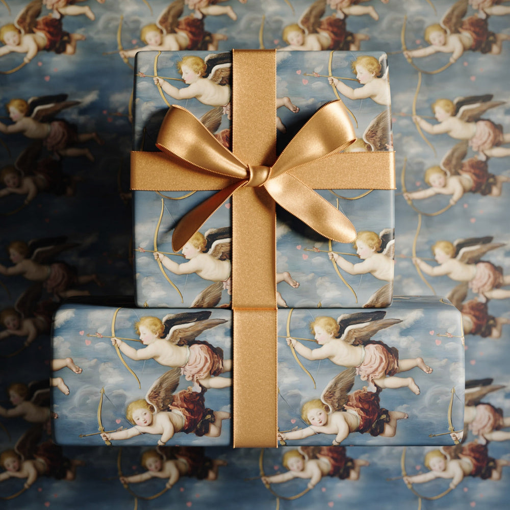 Lemieux et Cie Cupids Bow valentine's day gift wrapping paper inspired by Renaissance and Baroque art, when cherubs symbolized love, joy, and romance
