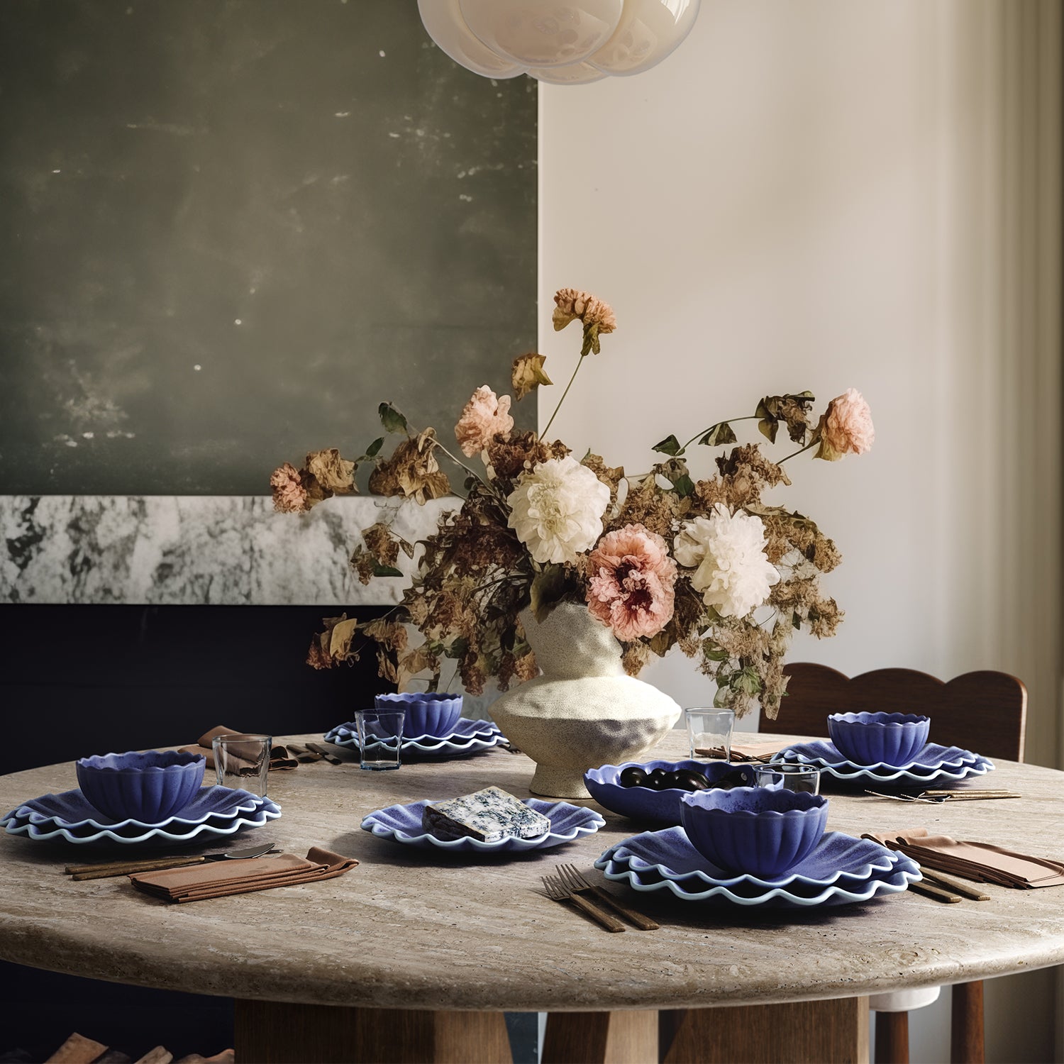 Dhalia Stoneware Bowl, Set of 4 (Blue)