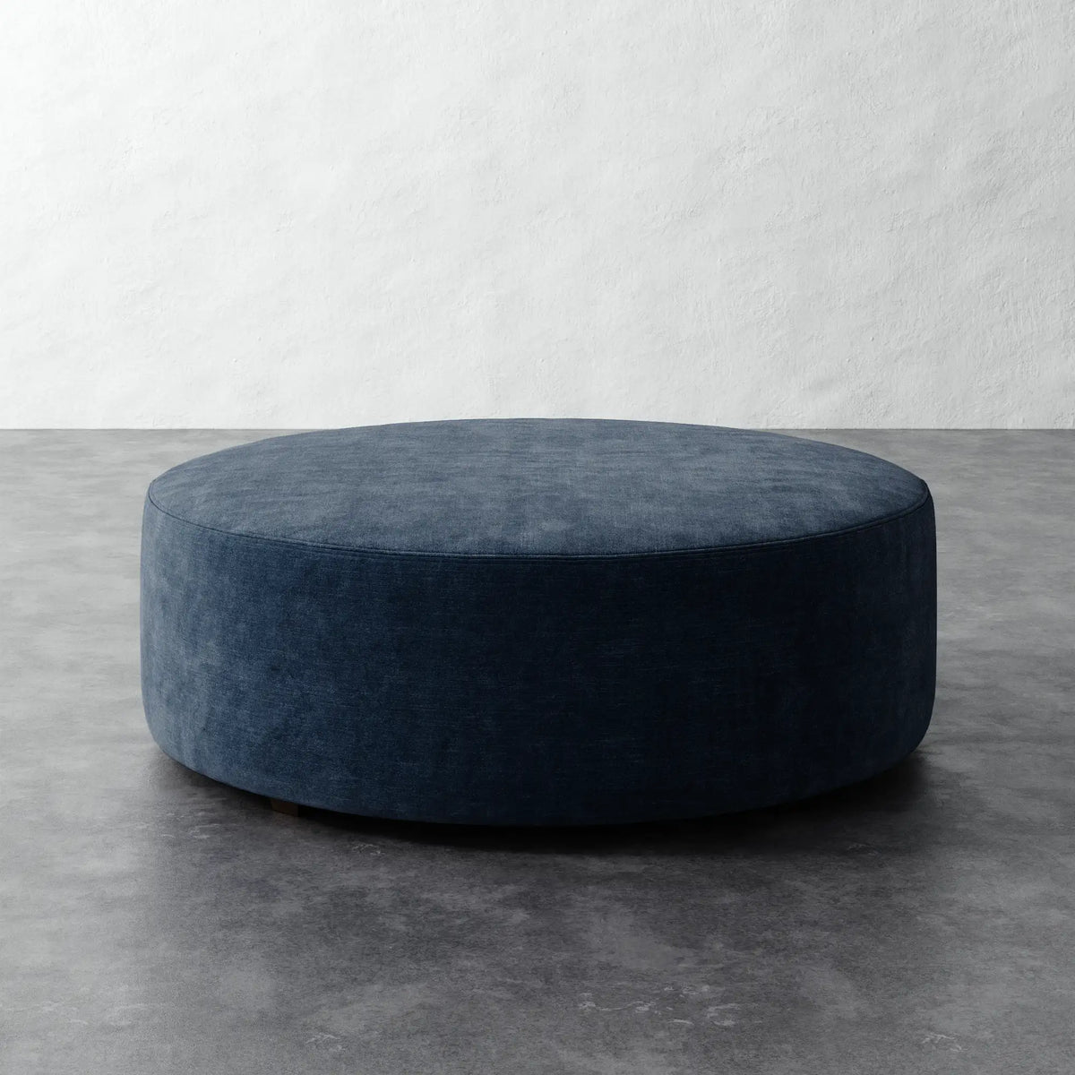 Fabien 48in Round Ottoman - Indigo Strie Velvet