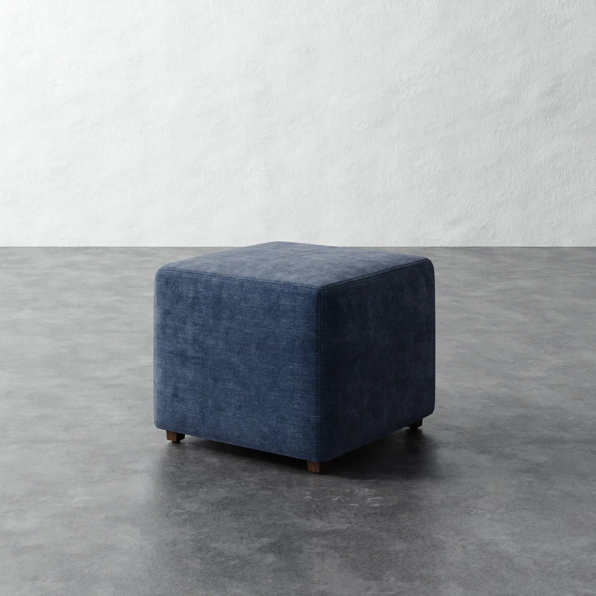 Fabien Square Pull Up Ottoman - Indigo Strie Velvet