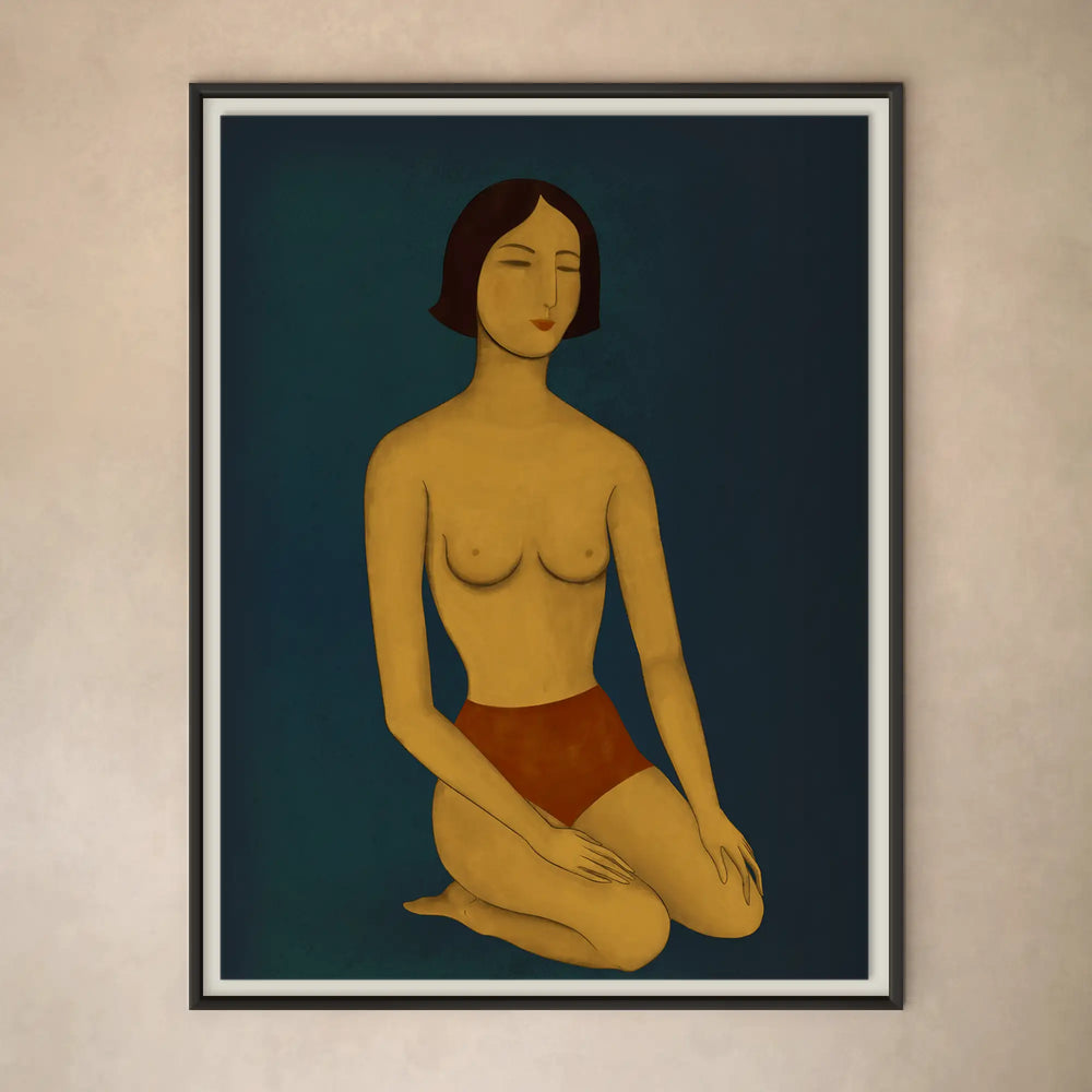 Lemieux et Cie Les Femmes Deux Limited Edition Art Print in warm tones against deep teal, framed figurative artwork hung on neutral wall.