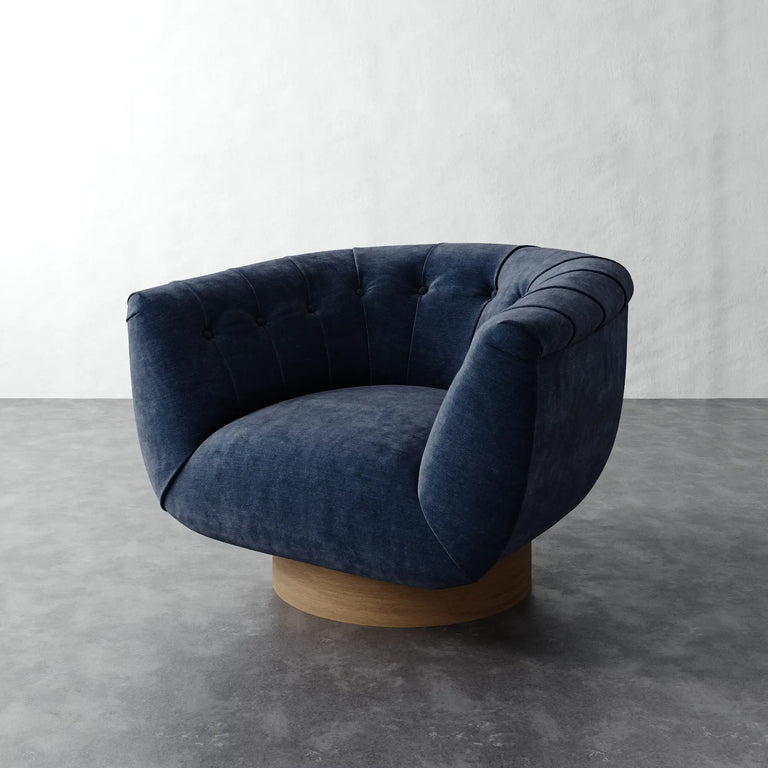 Lune Swivel Chair - Indigo Strie Velvet